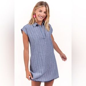 Harper Heritage Chambray Striped Fringe Shirt Dress